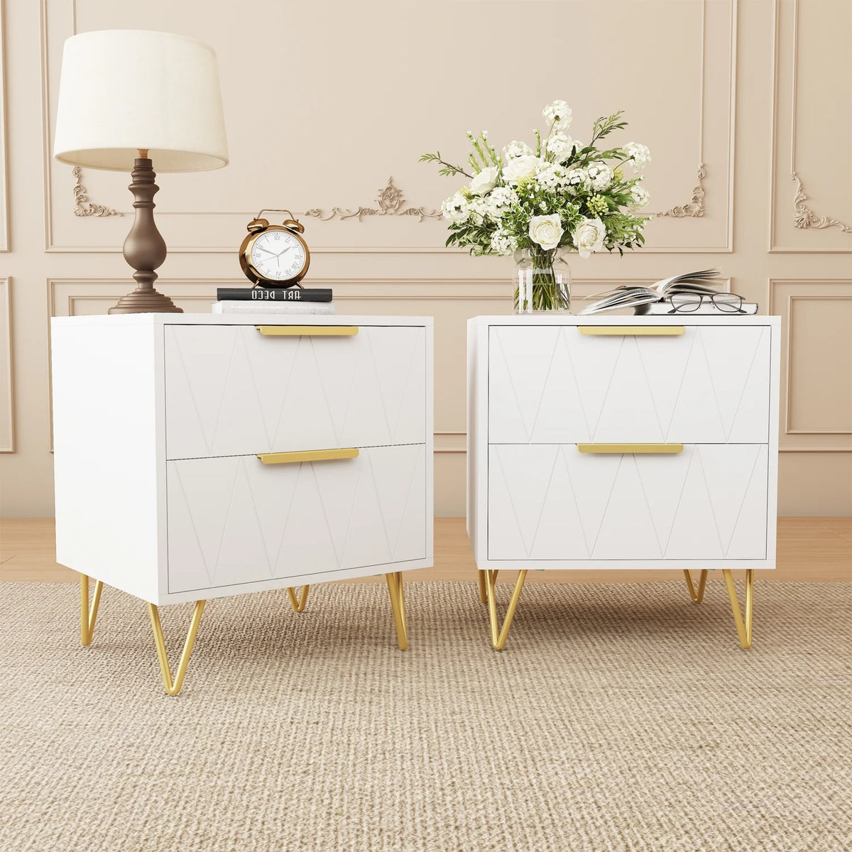 Black 2 Drawer Nightstand Bedside Table with Storage O7871