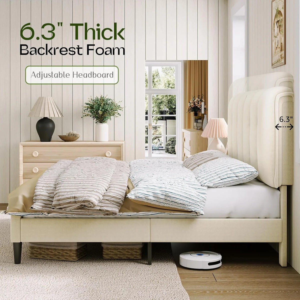 Queen Velvet Upholstered Platform Bed with Adjustable Headboard K9342