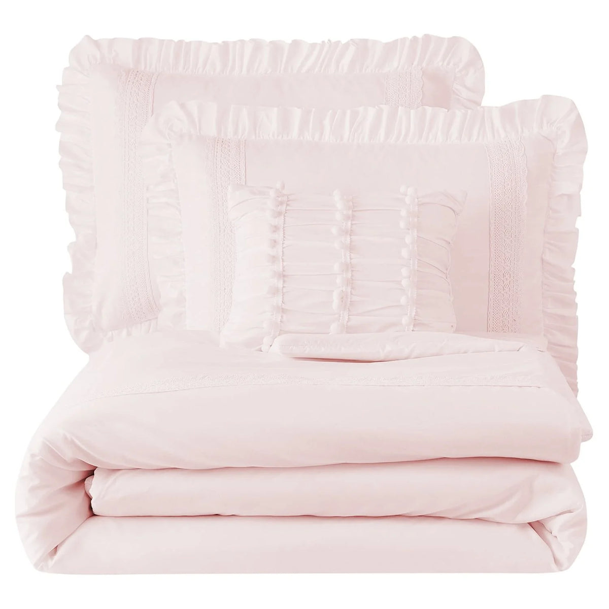 Pink Crochet Stripe 4-Piece Microfiber Comforter Set A2287