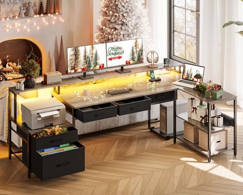 White L Shaped Desk with 5 File Drawers W5534