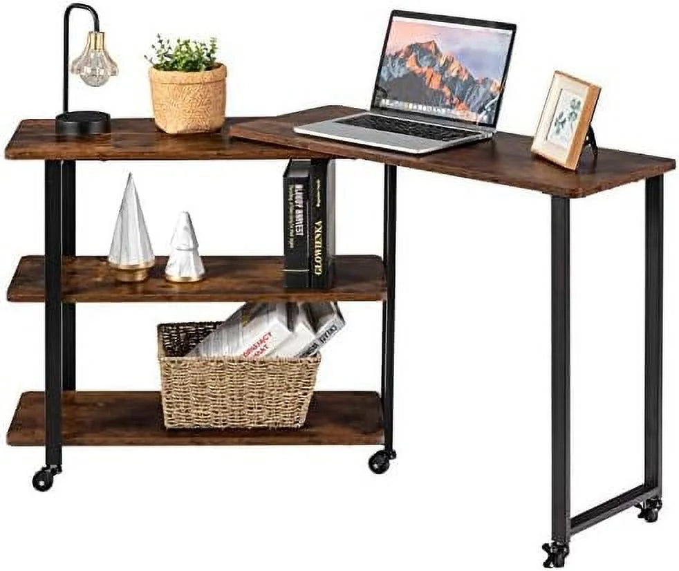 L-Shaped Corner Desk with 2-Tier Mobile End Table M846316