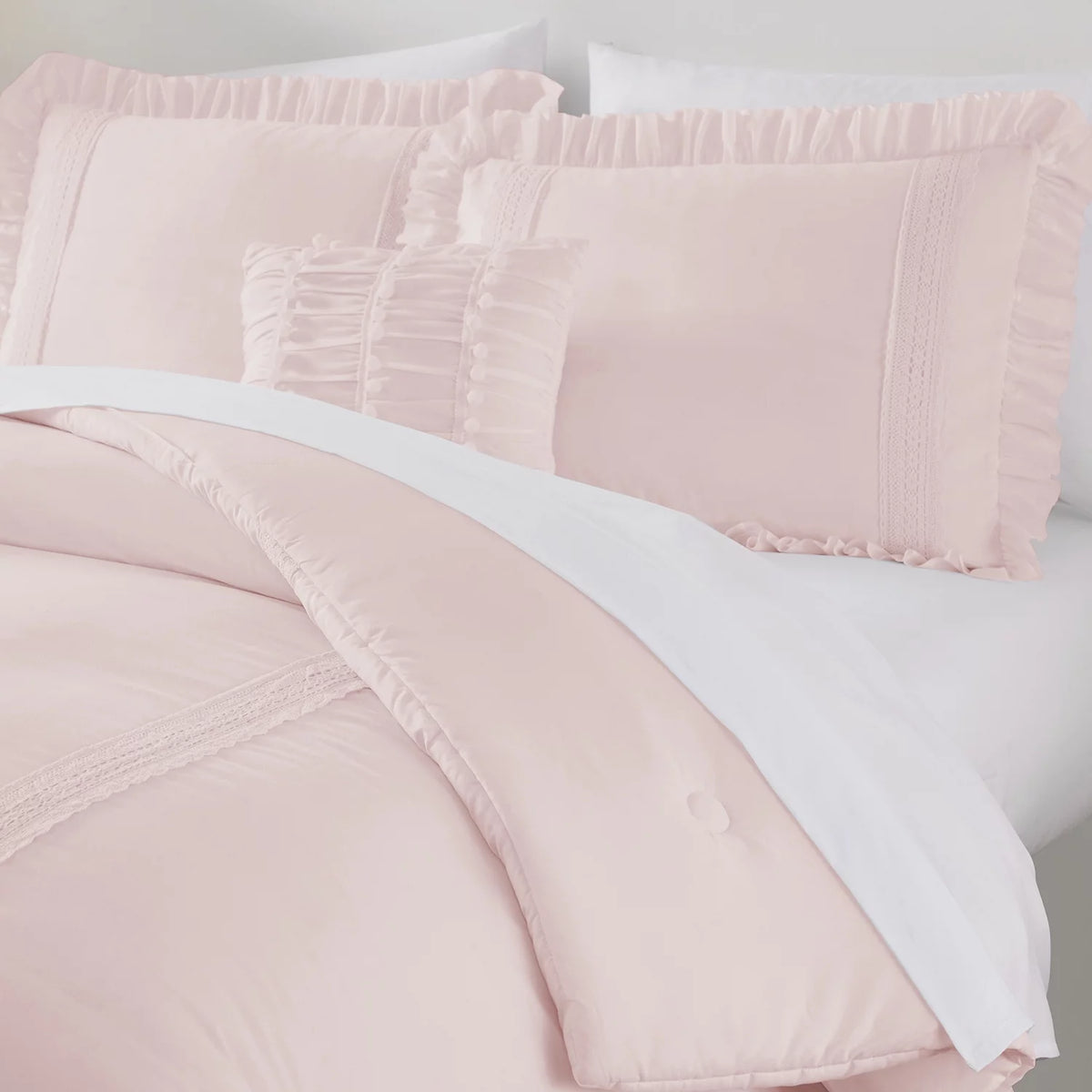 Pink Crochet Stripe 4-Piece Microfiber Comforter Set A2287