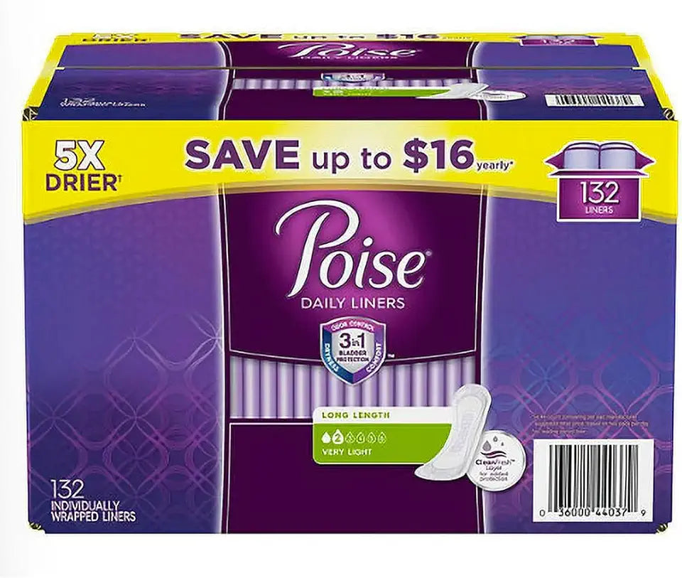 Very Light Absorbency Long Incontinence Panty Liners, 132 ct O388962
