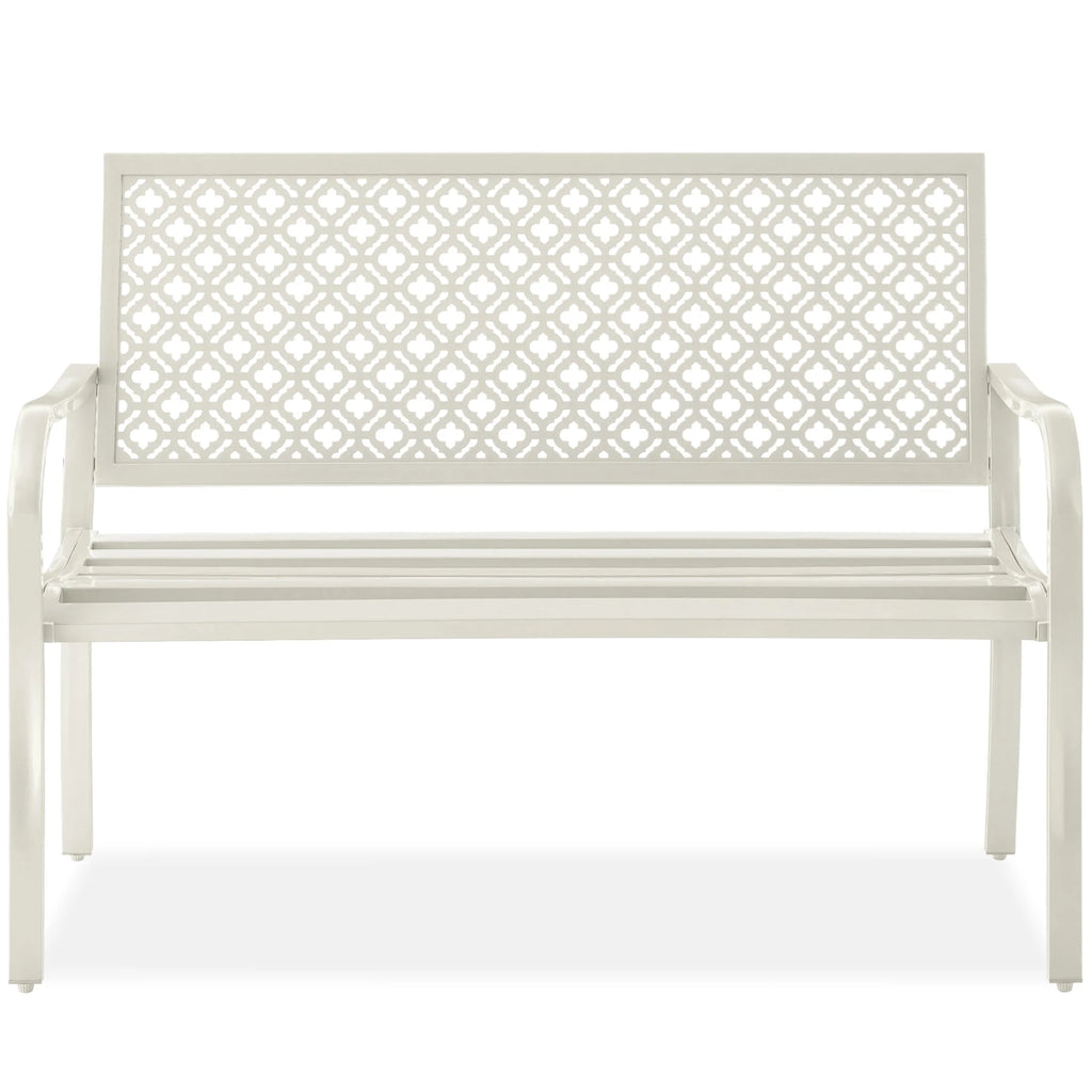 Indoor Outdoor Steel Garden Bench with Geometric Backrest O472