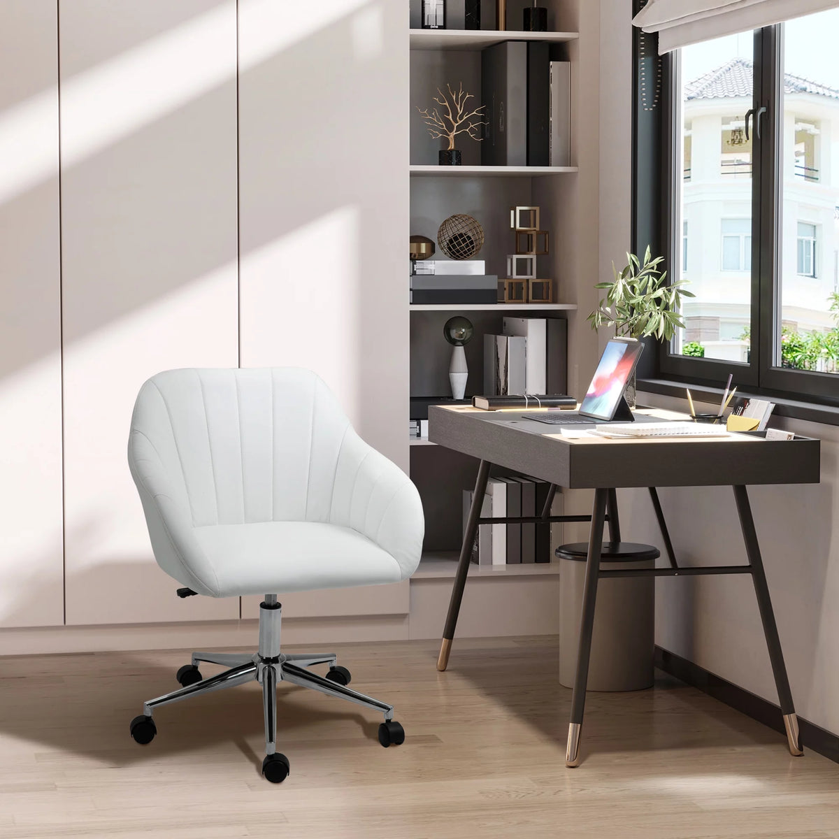 White Steel Task Chair with Swivel and Adjustable Height I5263