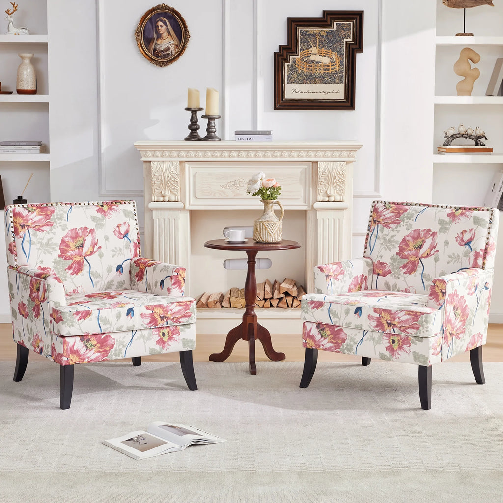 Set of 2 Upholstered Accent Chair with Wooden Legs C70413