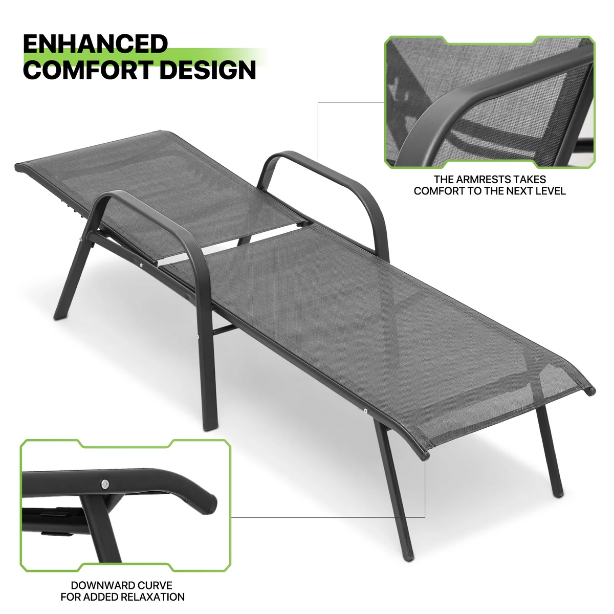 Set of 2 Grey Patio Lounge Chairs with Adjustable Backrest G964
