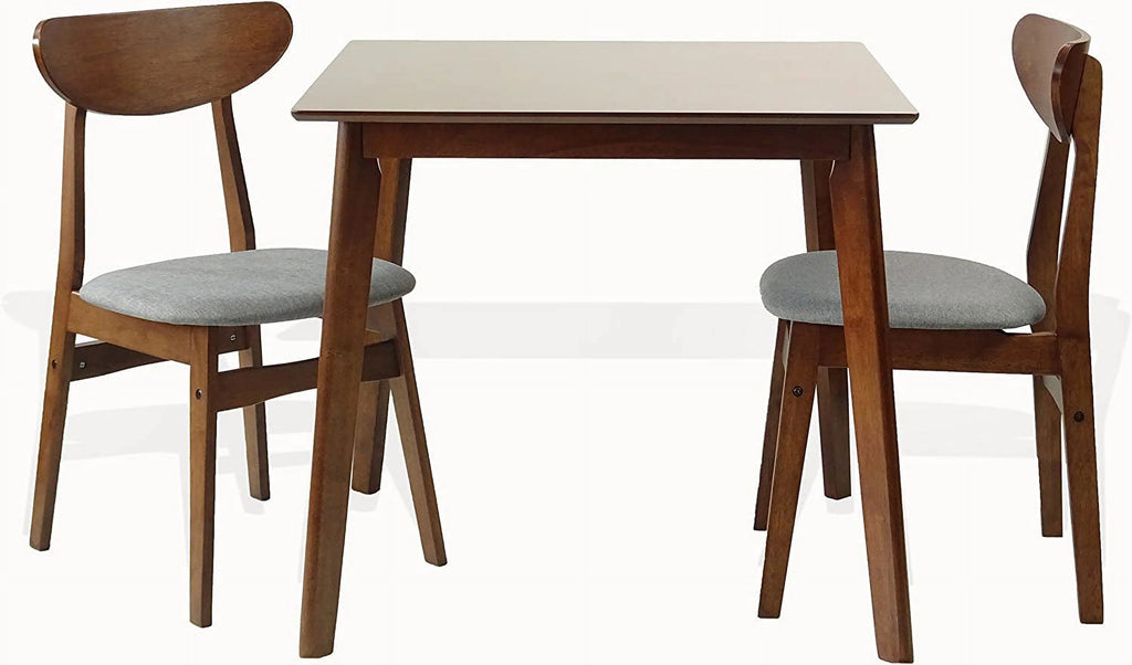 Set of 3 Square Dining Table and 2 Side Chairs Solid Wood Medium Brown S18829