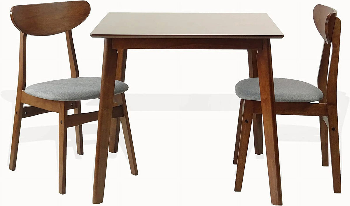 Set of 3 Square Dining Table and 2 Side Chairs Solid Wood Medium Brown S18829