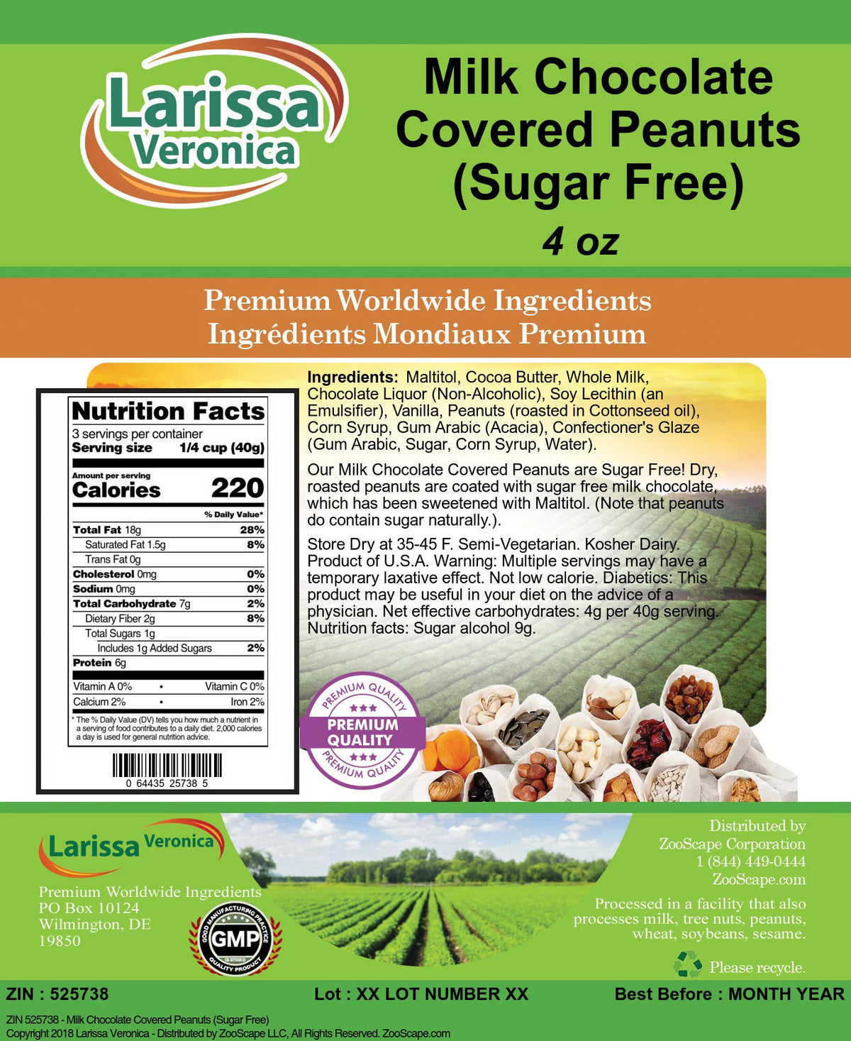 Sugar Free Milk Chocolate Covered Peanuts 4 oz 3-Pack V26519