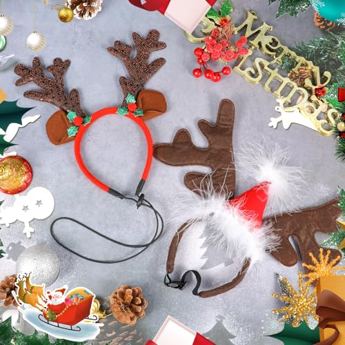 2 Pack Dog Christmas Antlers Headbands S7414