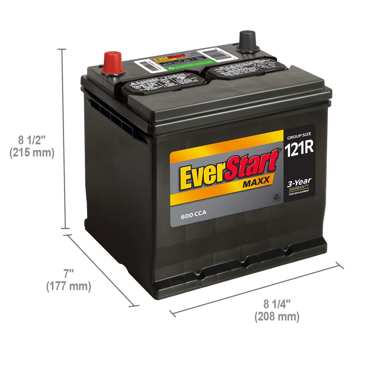 Lead Acid Automotive Battery, Group Size 121R 12 Volt, 600 CCA A7336