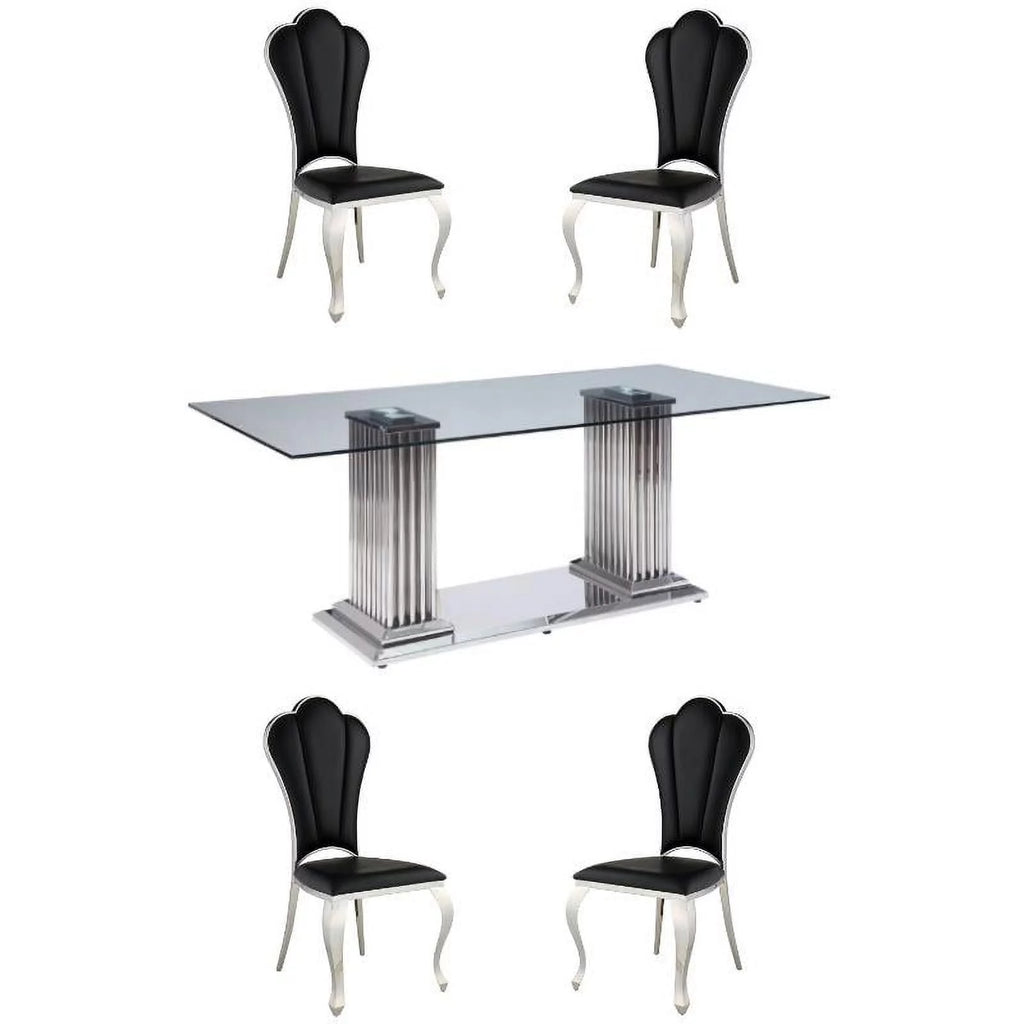 5-Piece Steel Dining Table & 4 Side Chairs in Black O2068