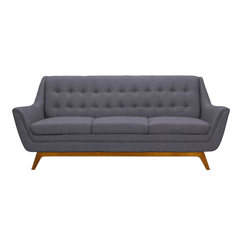 Mid-Century Sofa in Champagne Wood Finish Dark Grey Fabric K129