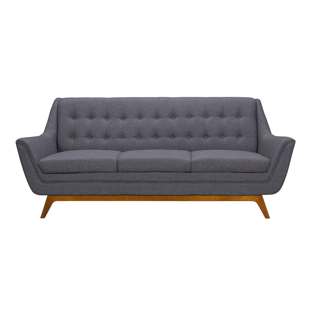 Mid-Century Sofa in Champagne Wood Finish Dark Grey Fabric K129