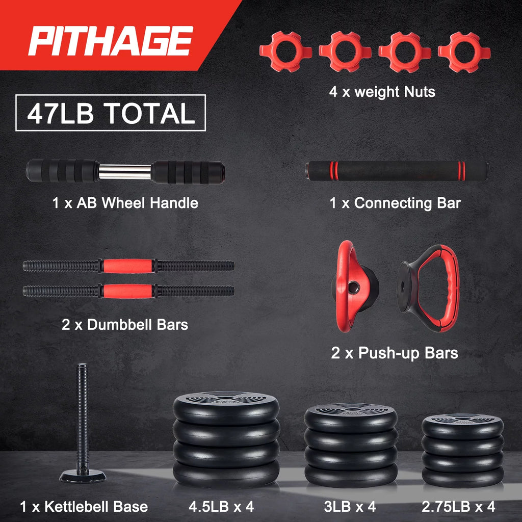 5 in 1 Adjustable Dumbbell Barbell Kettlebell Set 40LB A5004