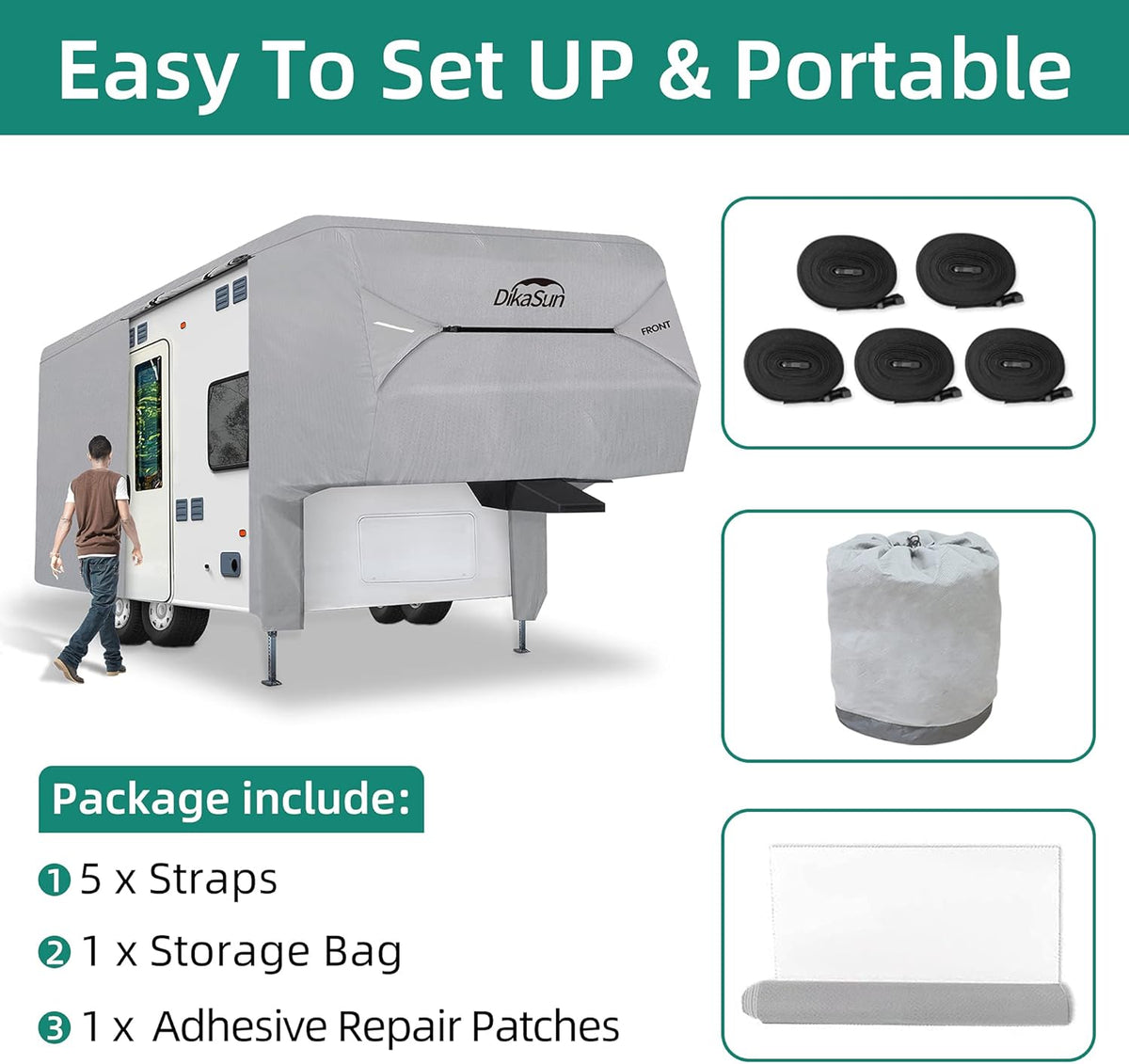 40'- 44'L 3 Layers Polypro Anti-UV Waterproof Breathable Ripstop Camper Cover Y3821