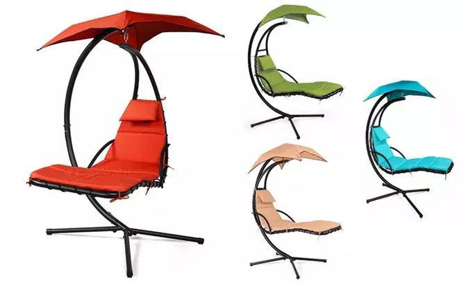 Green Hanging Curved Chaise Lounge Hammock Chair Swing with Cushion D95879