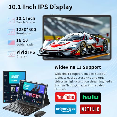 Android 15 Tablet with Keyboard, 26GB+256GB, 10.1 Inch, 8000 mAh, 5G WiFi, Dual Camera, 2 in 1, Black M110
