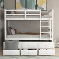 White Twin Bunk Bed with Ladder, Safety Rail and Trundle P797155