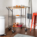 Steel and Wood 2-Tier Rolling Kitchen Storage Cart with Cutting Board Top T35380