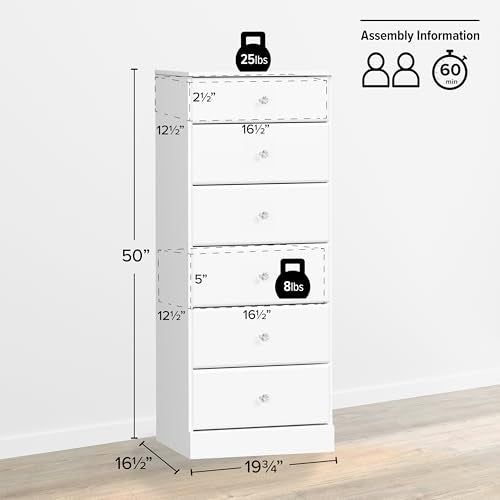 White 6 Drawer Tall Dresser I36128