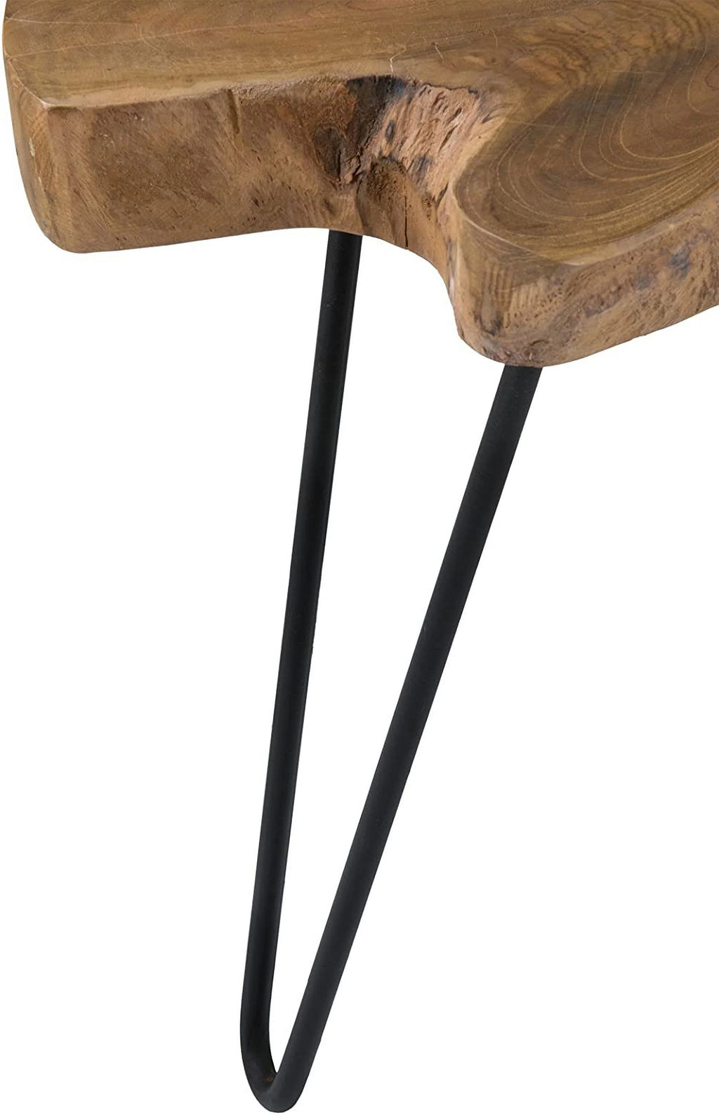 Handcrafted Natural Live-Edge Teak Top Table with Hairpin Legs N87446