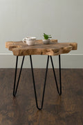 Handcrafted Natural Live-Edge Teak Top Table with Hairpin Legs N87446