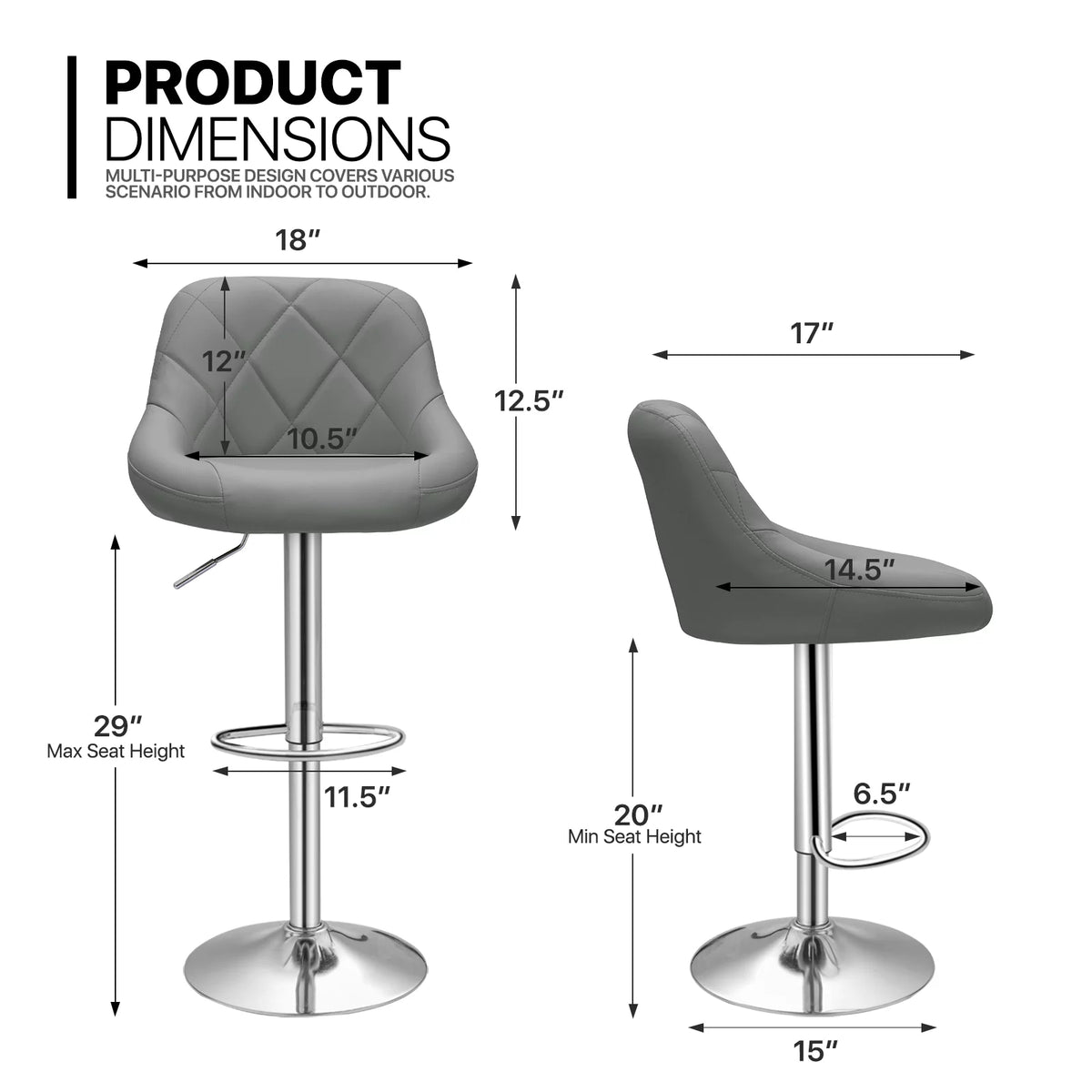 Set of 4 Grey Faux Leather Swivel Bar Stools U830