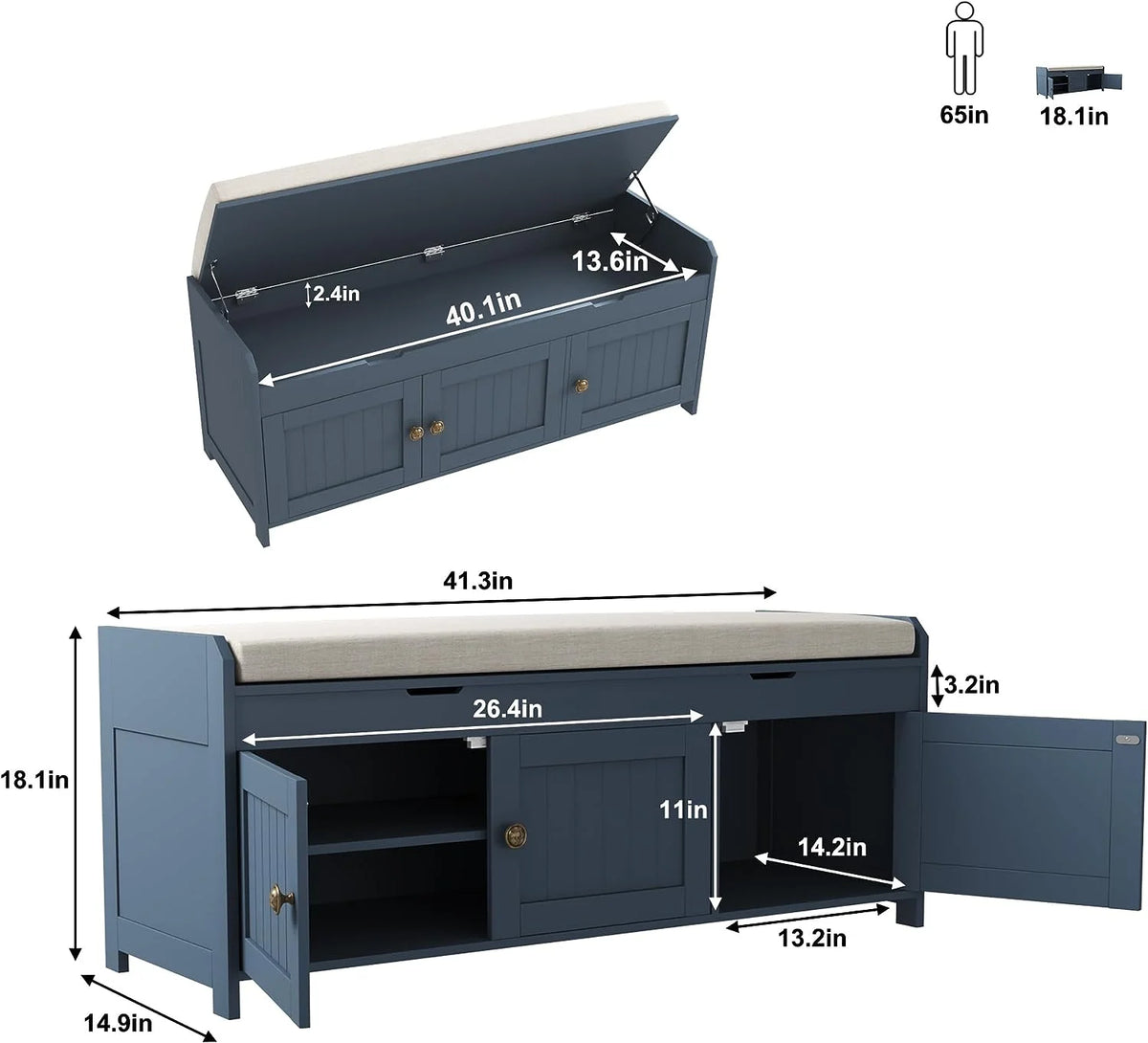 Blue Lift Top Storage Shoe Bench Y832552