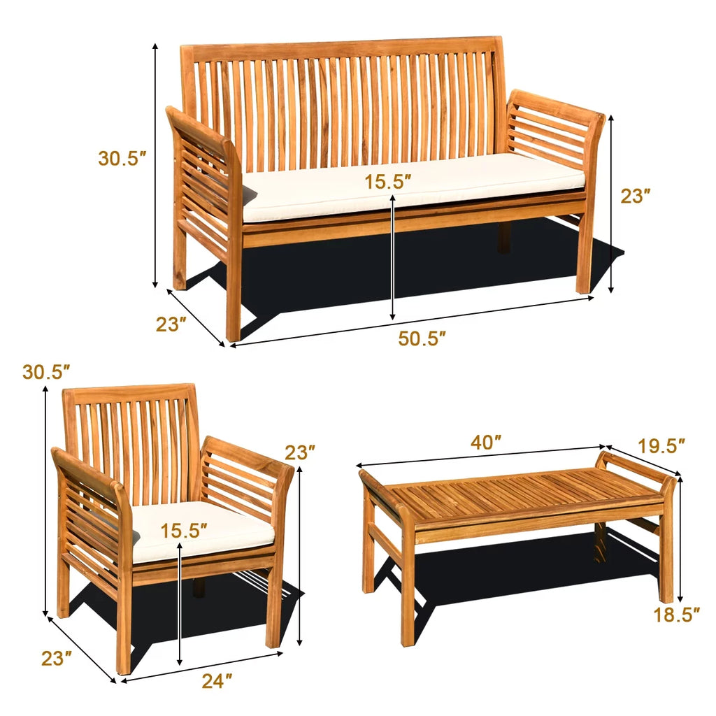 4 PCS Acacia Wood Cushioned Sofa Set F619