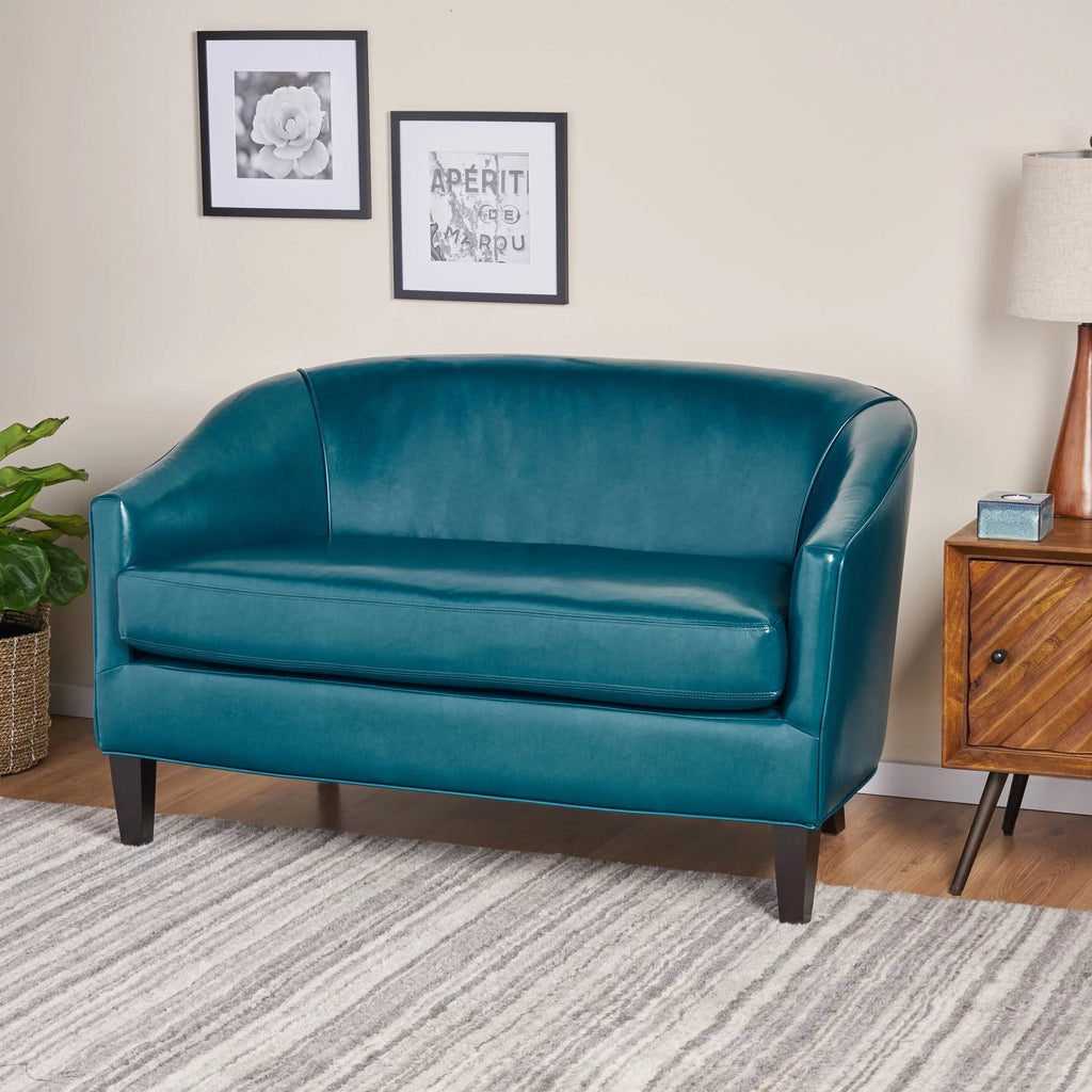 Teal Leather Loveseat G540