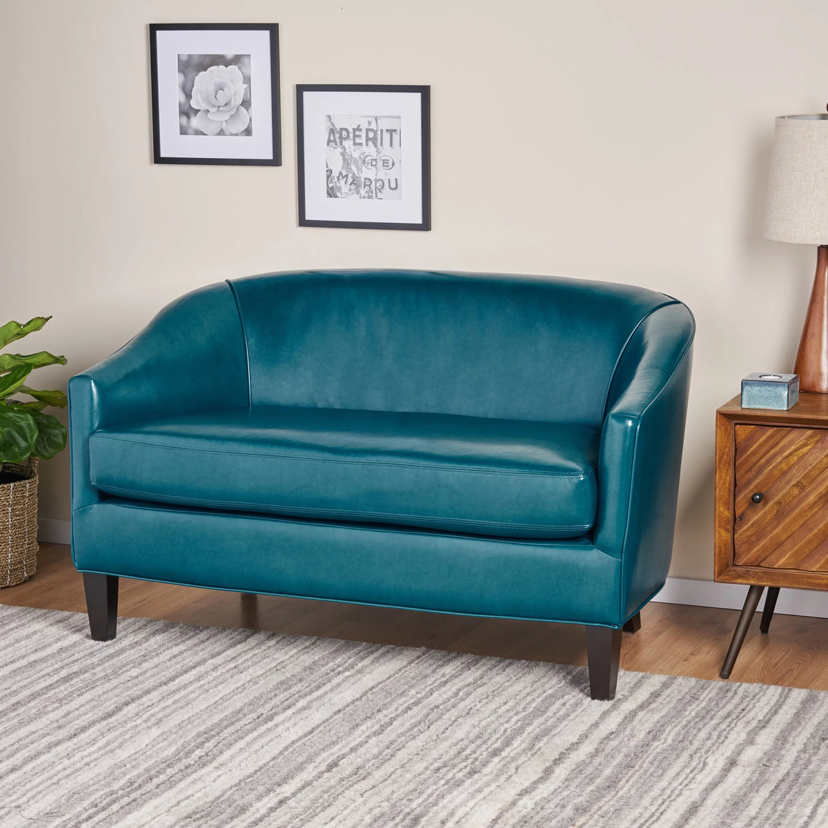 Teal Leather Loveseat G540