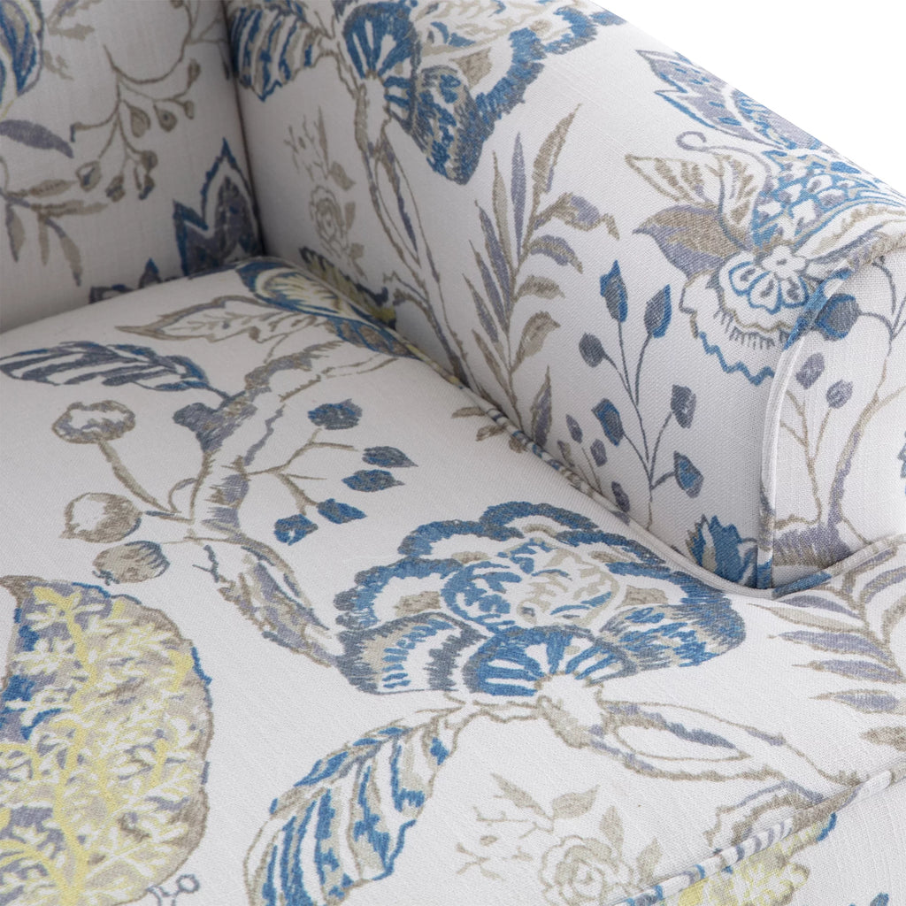 Blue Floral Print Upholstered Wingback Accent Chair with Solid Wood Legs G466580