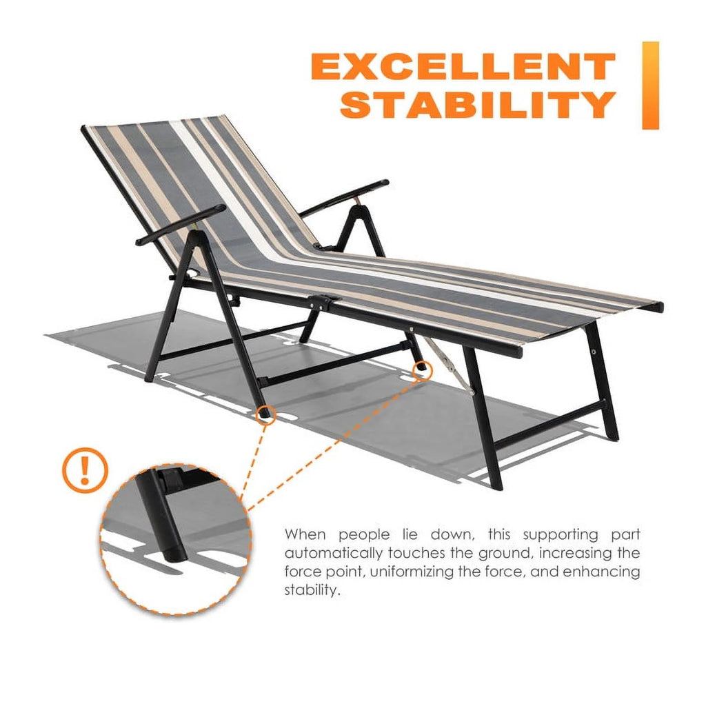 Adjustable Folding Outdoor Chaise Lounge Chair with Steel Frame Q1792