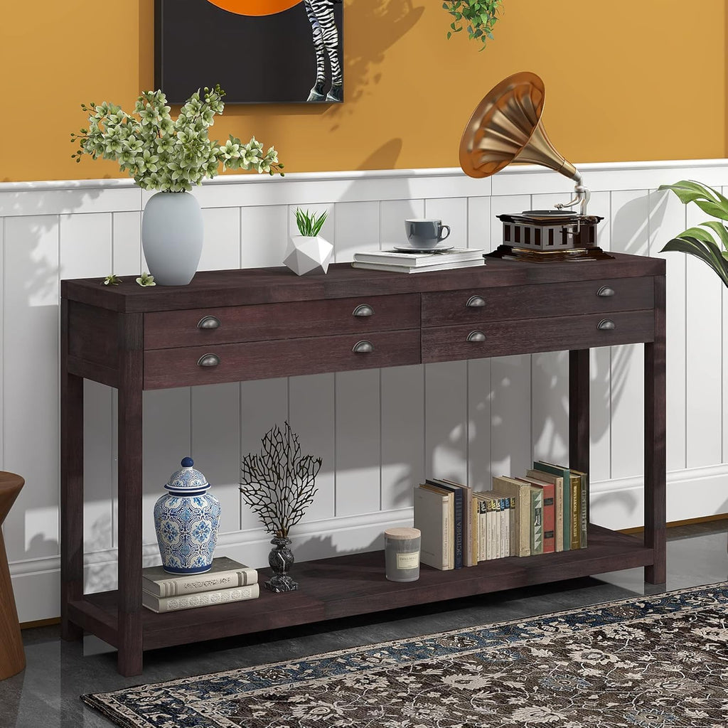 Green Wood Console Table with 2 Drawers W436