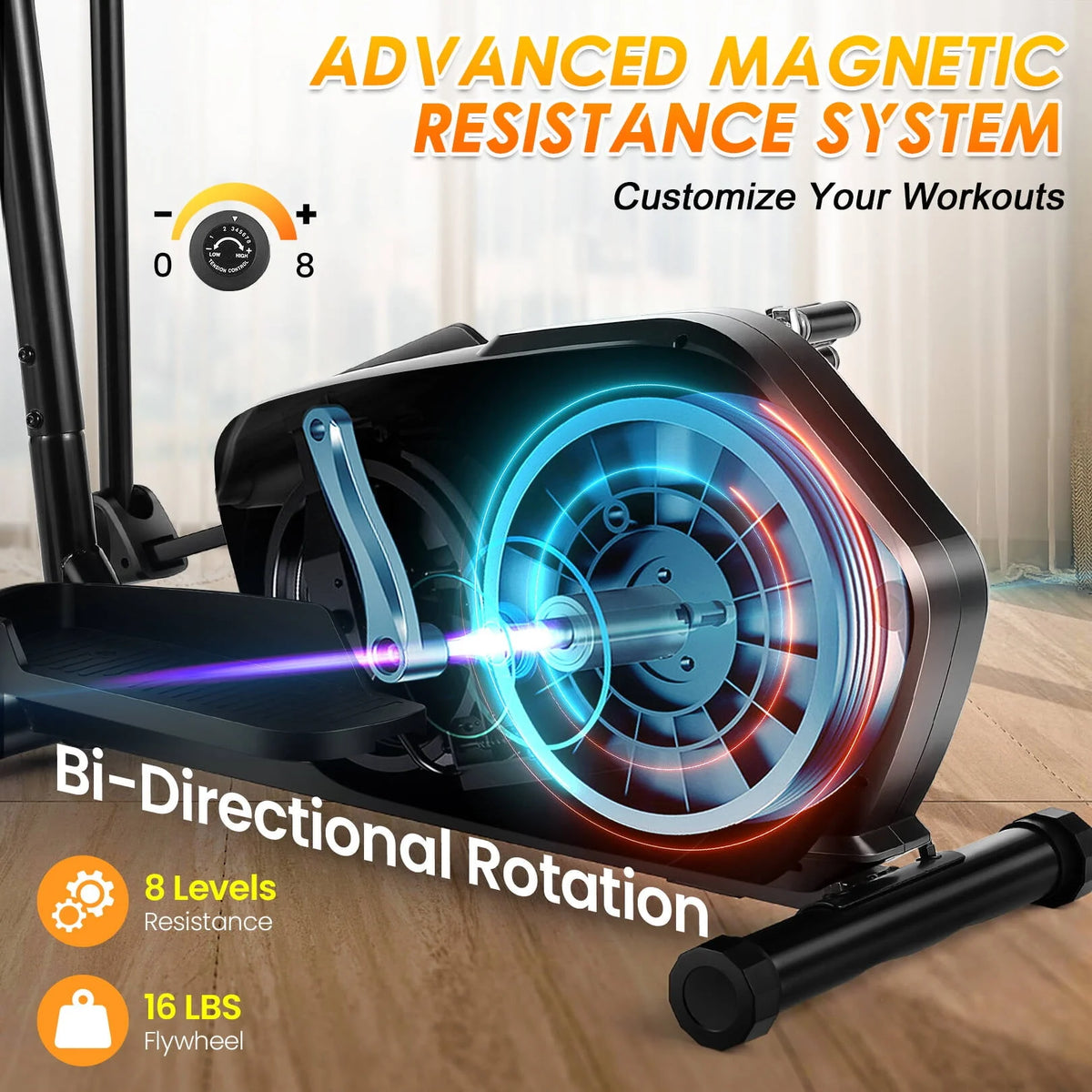 Elliptical Machine with Heart Rate Sensor LCD Monitor 15inch Stride Length Black Y2827