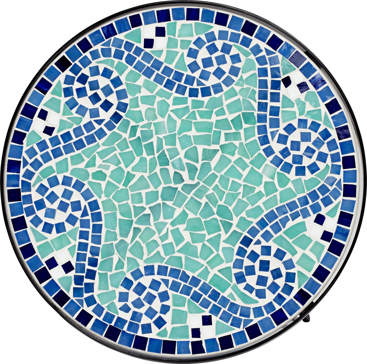 Black Round Outdoor Accent Side Table 14" Wide Light Green Mosaic Tabletop C510