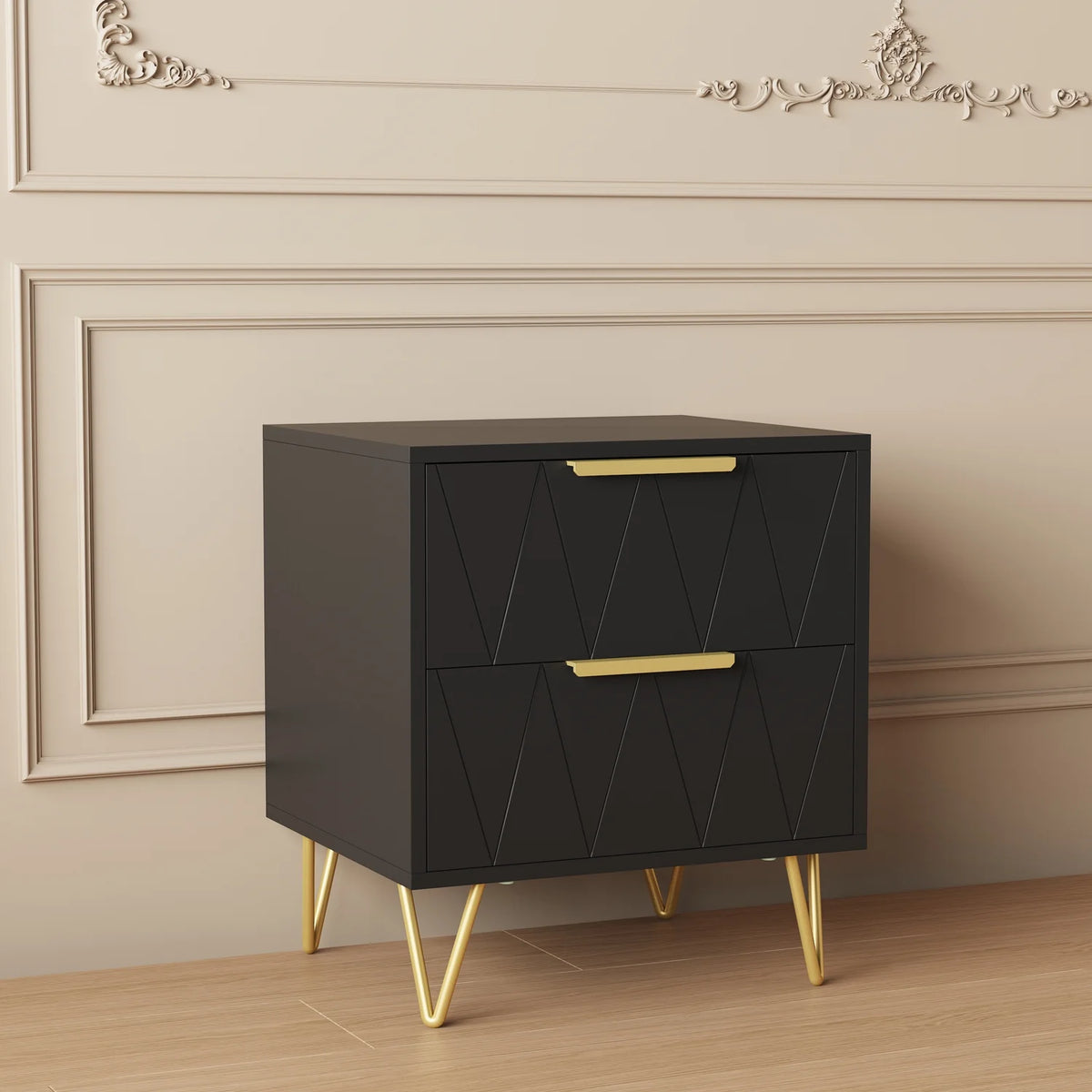 Black 2 Drawer Nightstand Bedside Table with Storage O7871