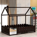 Twin Size Wooden House Bed with Trundle and Roof F6368