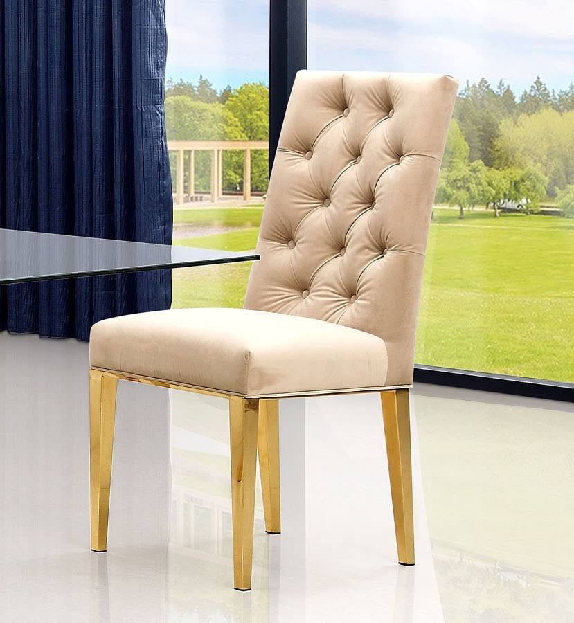 Beige Velvet Dining Chair Set of 2 V261