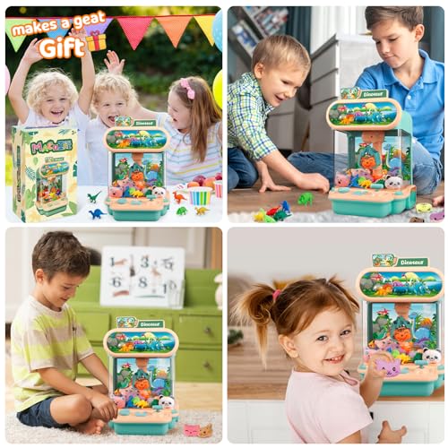 Pink Mini Dinosaur Claw Machine with 10 Plush and 12 Dinosaur Toys T311