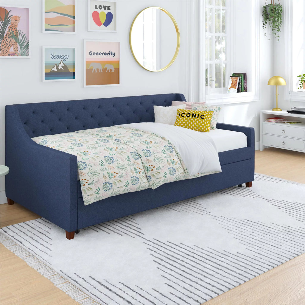 Blue Linen Daybed and Trundle V366427