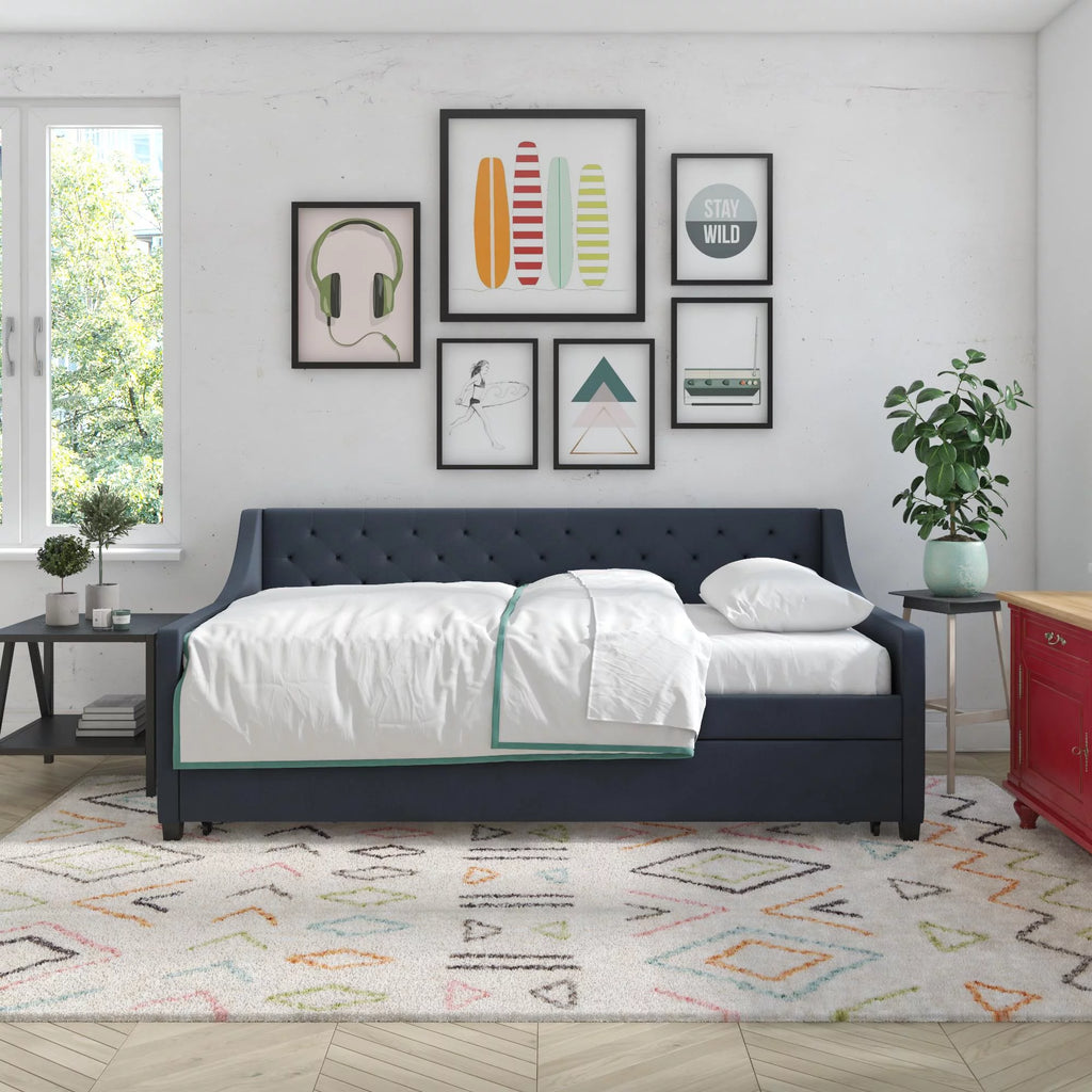 Blue Linen Daybed and Trundle V366427
