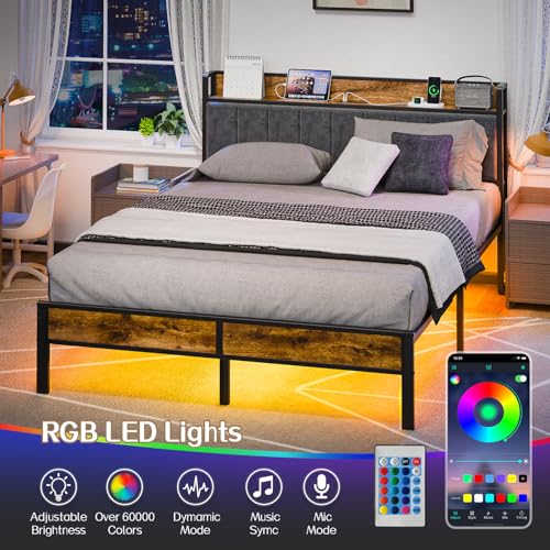 Full Bed Frame with Storage Charging Station Headboard P669971