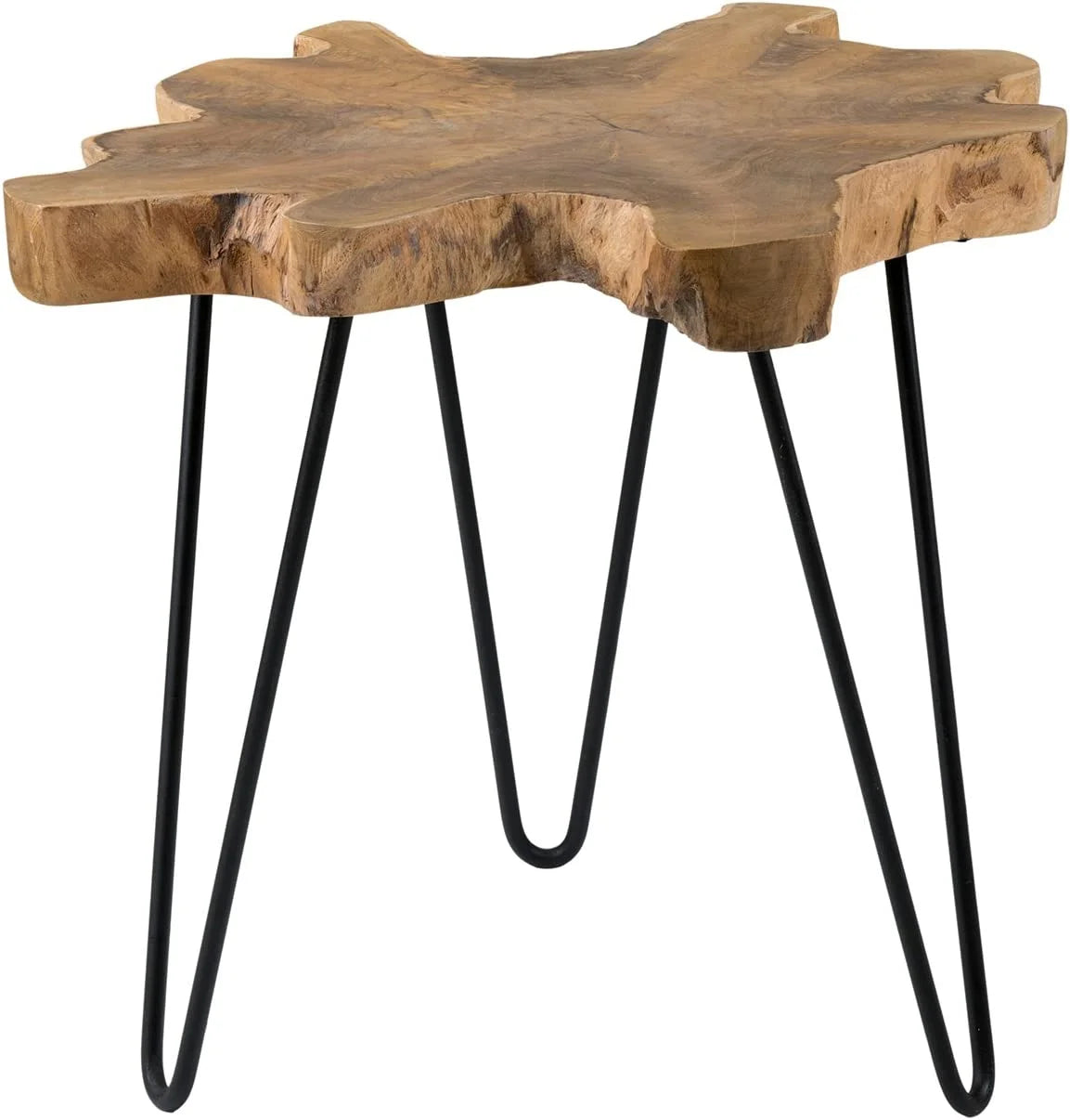 Handcrafted Natural Live-Edge Teak Top Table with Hairpin Legs N87446