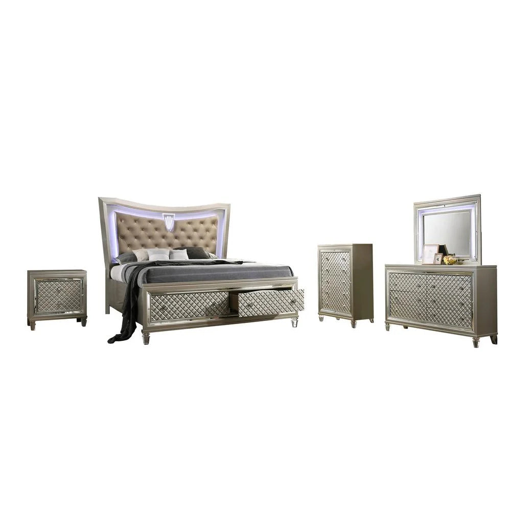 Champagne Silver Wood 5pc California King Bedroom Set H656