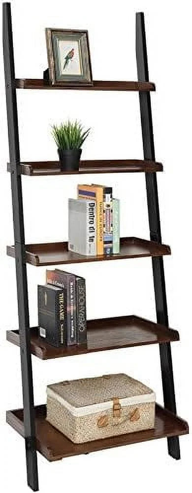 Ladder Bookshelf in Dark Walnut Wood Finish H875524