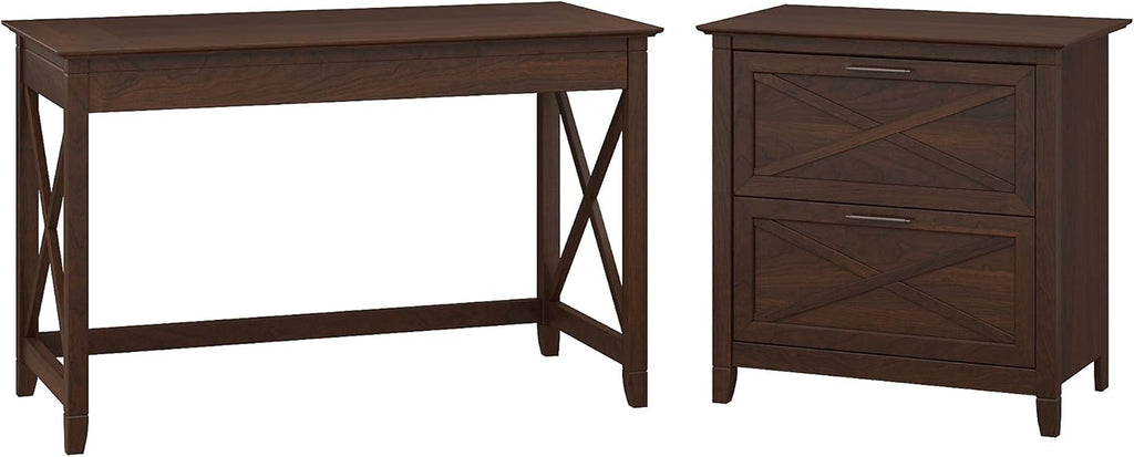 Pure White Oak Writing Desk with 2 Drawer File Cabinet D646