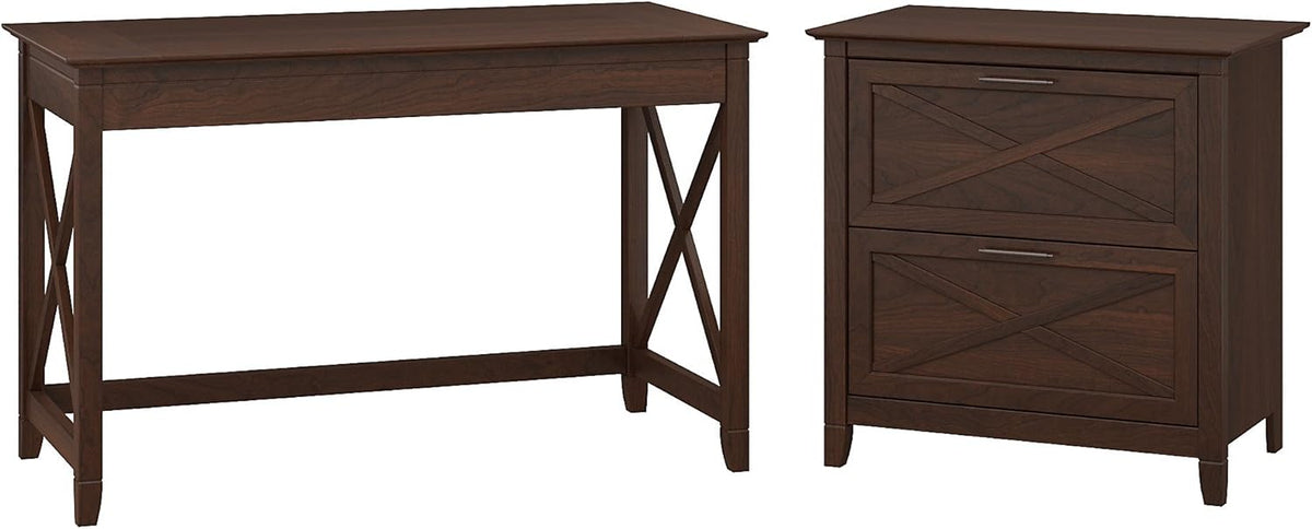 Pure White Oak Writing Desk with 2 Drawer File Cabinet D646